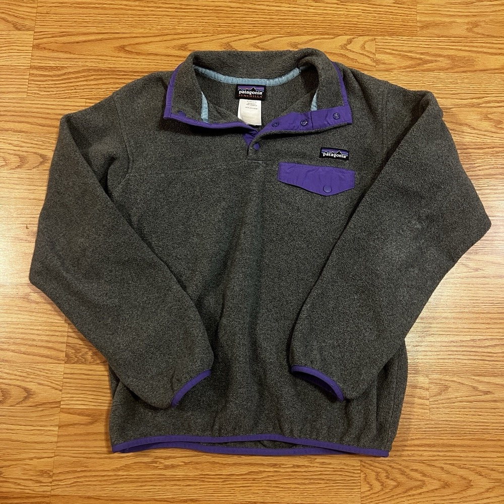 Patagonia Pullover Womens Small Gray Purple Fleece T Snap‎ Sweater Synchilla